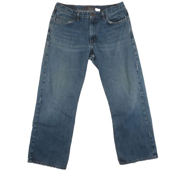 Eddie Bauer Jeans Mens 35x30 (Actual‎ 34x28) Blue Straight Leg Faded Worn Denim - Picture 1 of 16